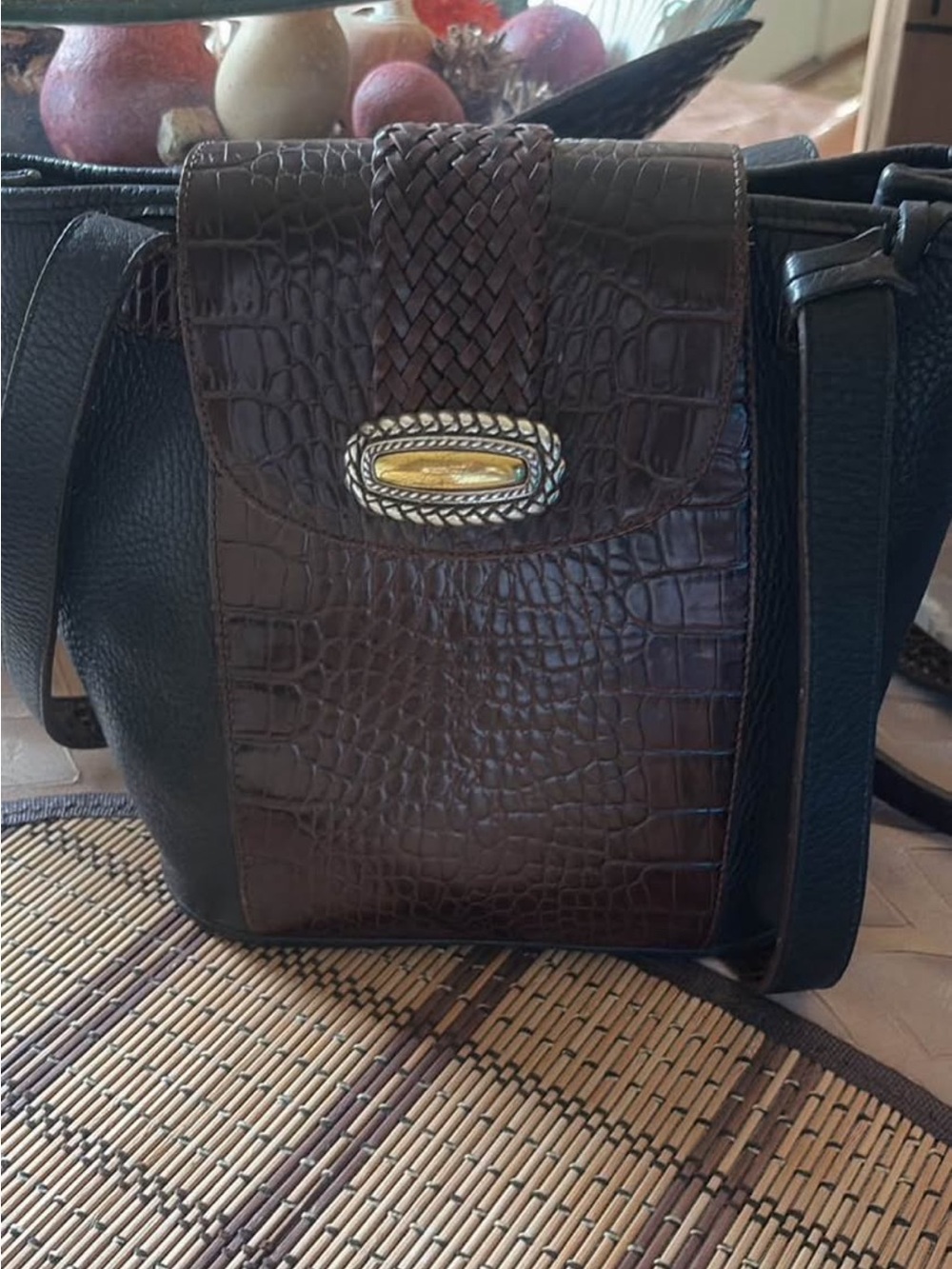 Brighton Classic Brown & Black Faux-Croc Crossbody Bag